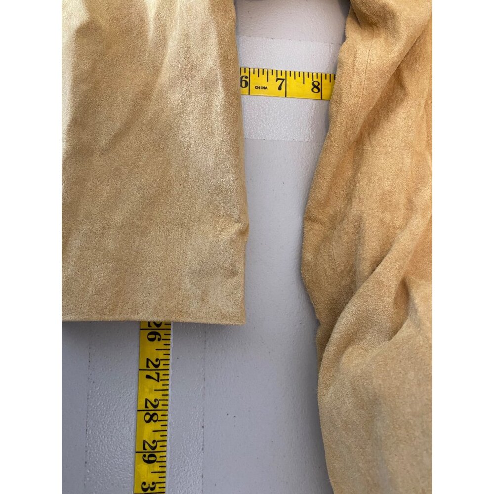Bradley Bayou Mustard Yellow Suede Leather Trench Coat Grommet Detail Belt Large - Picture 14 of 14